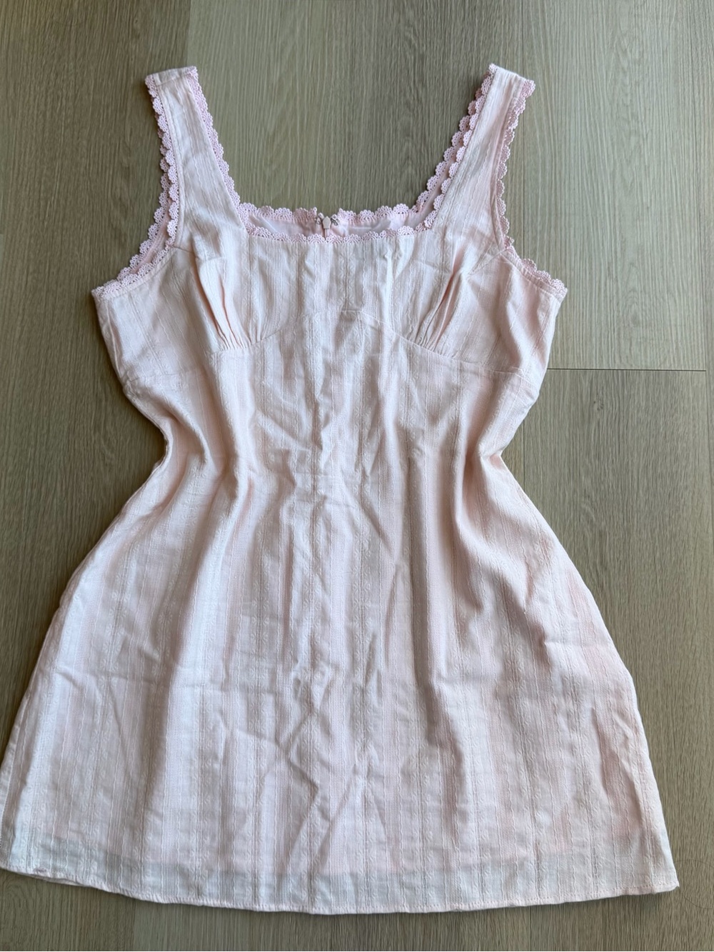 Princess Polly pure cotton embroidered lace trim mini dress in pink Size 12